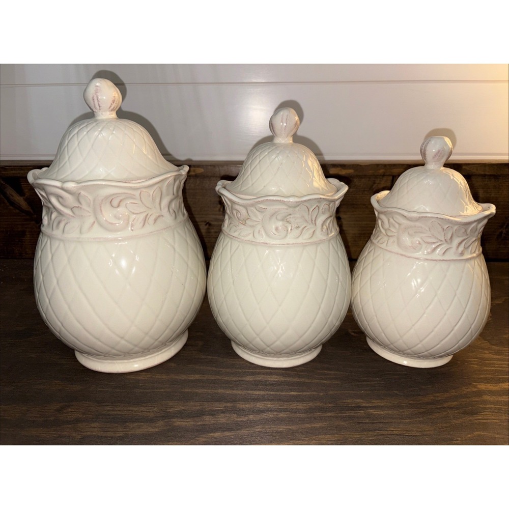 3 Piece JcPenny Home "Isabella Ivory"  Canister Set